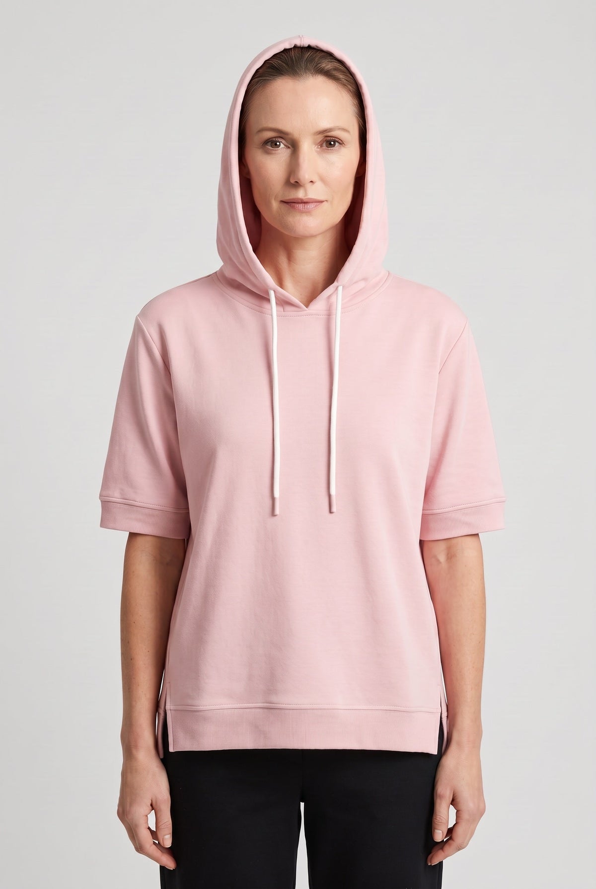 Short Sleeve Hoodie Pink Women's Boxy Fit Drawstring – Casual, Loungewear · Werune
