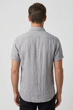 Short Sleeve Shirt Grey Linen Men's Button Down Collared – Casual, Holiday · Werune