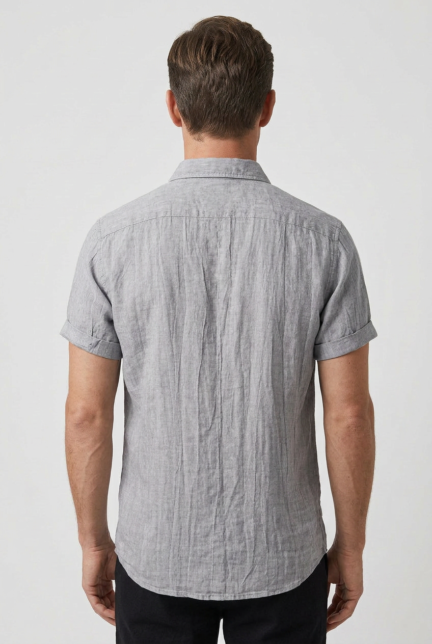 Short Sleeve Shirt Grey Linen Men's Button Down Collared – Casual, Holiday · Werune
