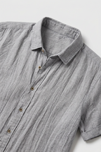 Short Sleeve Shirt Grey Linen Men's Button Down Collared – Casual, Holiday · Werune