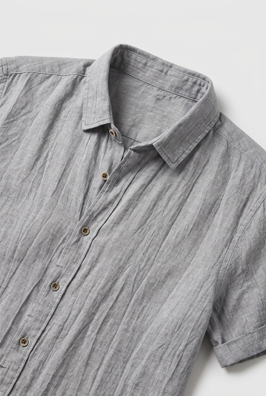 Short Sleeve Shirt Grey Linen Men's Button Down Collared – Casual, Holiday · Werune