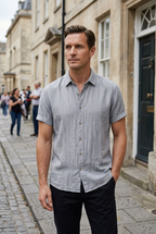 Short Sleeve Shirt Grey Linen Men's Button Down Collared – Casual, Holiday · Werune