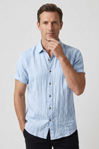 Short Sleeve Shirt Grey Linen Men's Button Down Collared – Casual, Holiday · Werune
