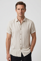 Short Sleeve Shirt Grey Linen Men's Button Down Collared – Casual, Holiday · Werune