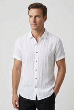 Short Sleeve Shirt Grey Linen Men's Button Down Collared – Casual, Holiday · Werune