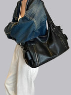 Shoulder Bag Faux Leather Black Multi-Pocket Women's Handbag – Casual, Office, Everyday, Gift