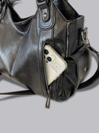 Shoulder Bag Faux Leather Black Multi-Pocket Women's Handbag – Casual, Office, Everyday, Gift