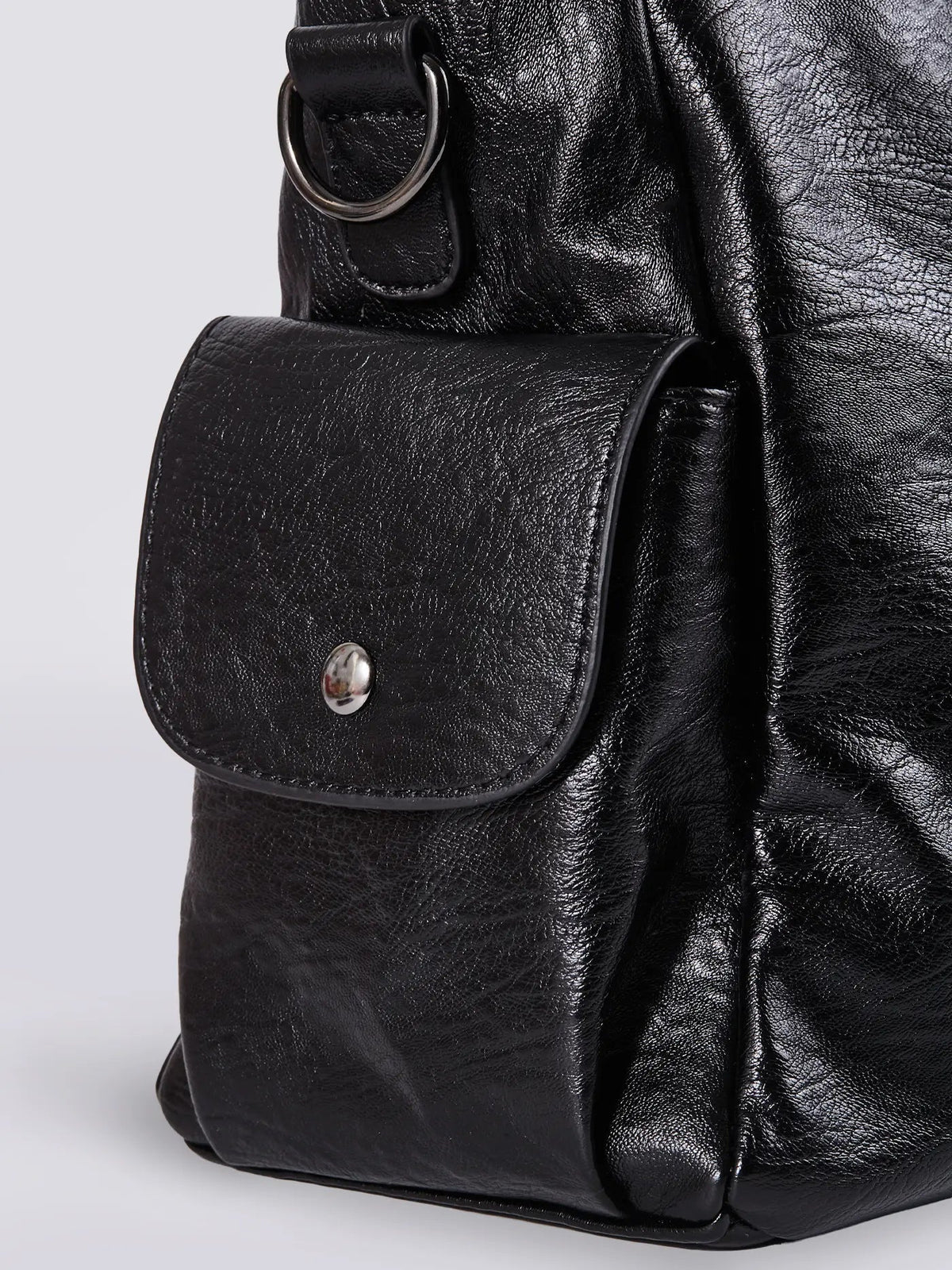 Shoulder Bag Faux Leather Black Multi-Pocket Women's Handbag – Casual, Office, Everyday, Gift