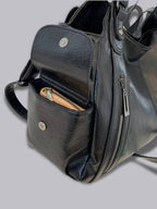 Shoulder Bag Faux Leather Black Multi-Pocket Women's Handbag – Casual, Office, Everyday, Gift