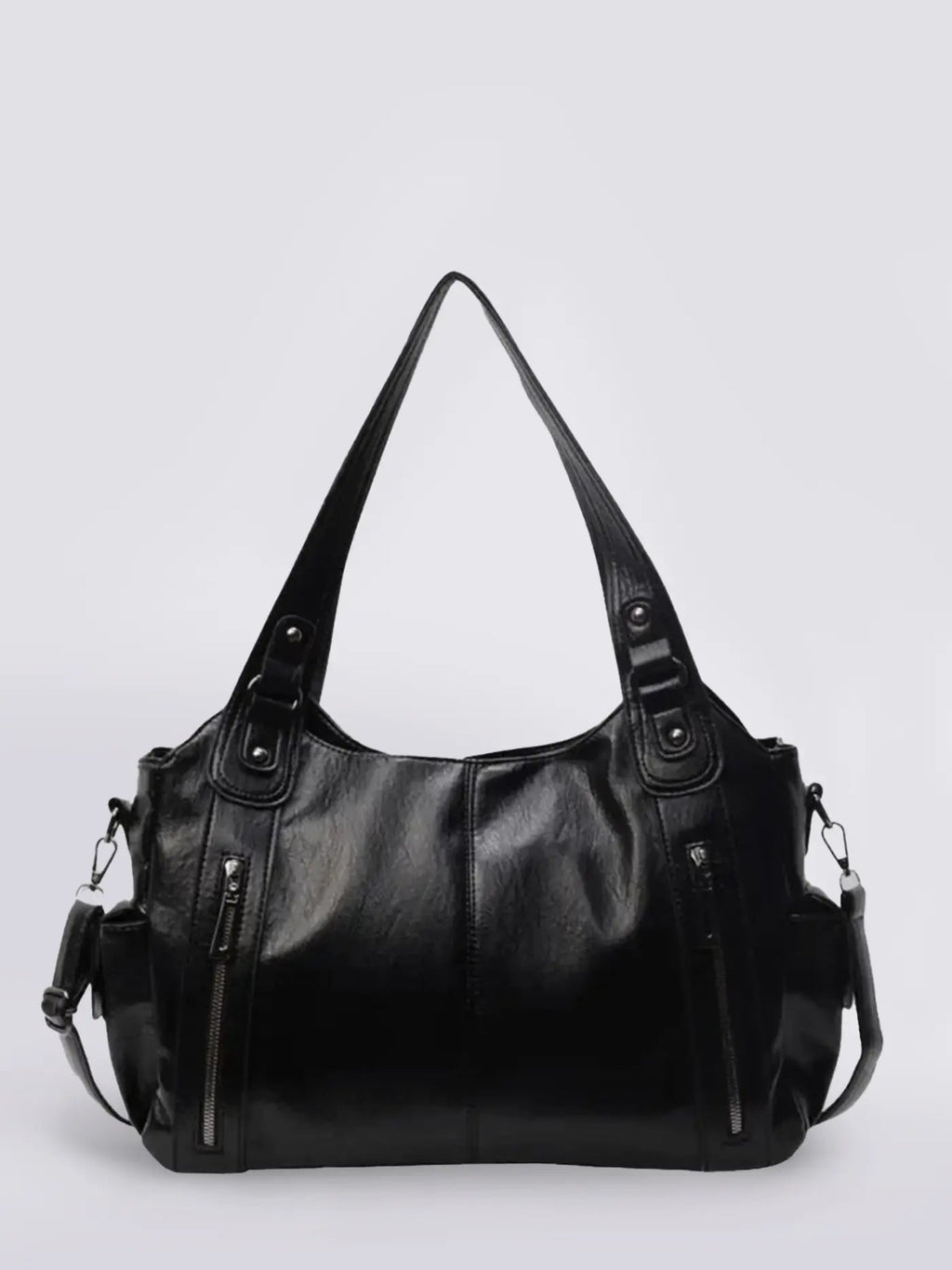 Shoulder Bag Faux Leather Black Multi-Pocket Women's Handbag – Casual, Office, Everyday, Gift