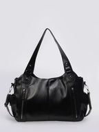 Shoulder Bag Faux Leather Black Multi-Pocket Women's Handbag – Casual, Office, Everyday, Gift