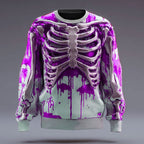 Skeleton Sweatshirt Men's 3D Print Crew Neck Long Sleeve Pullover – Halloween, Casual, Costume, Gift