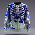 Skeleton Sweatshirt Men's 3D Print Crew Neck Long Sleeve Pullover – Halloween, Casual, Costume, Gift