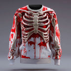 Skeleton Sweatshirt Men's 3D Print Crew Neck Long Sleeve Pullover – Halloween, Casual, Costume, Gift