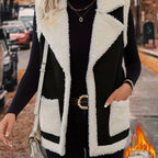 Sleeveless Fleece Vest Women's Faux Suede Lapel Gilet with Pockets – Casual, Winter, Everyday, Gift