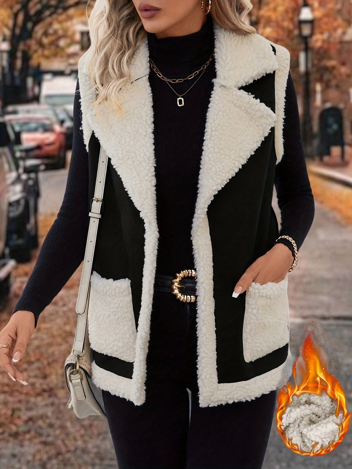 Sleeveless Fleece Vest Women's Faux Suede Lapel Gilet with Pockets – Casual, Winter, Everyday, Gift
