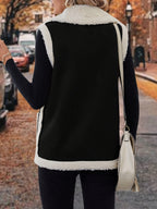 Sleeveless Fleece Vest Women's Faux Suede Lapel Gilet with Pockets – Casual, Winter, Everyday, Gift