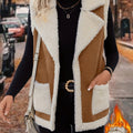 Sleeveless Fleece Vest Women's Faux Suede Lapel Gilet with Pockets – Casual, Winter, Everyday, Gift
