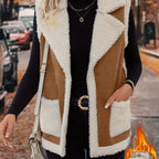 Sleeveless Fleece Vest Women's Faux Suede Lapel Gilet with Pockets – Casual, Winter, Everyday, Gift