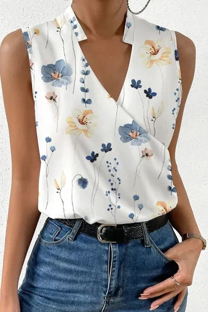 Sleeveless Wrap Top White V-Neck Women's – Office, Casual, Summer, Workwear, Gift