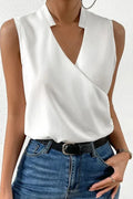 Sleeveless Wrap Top White V-Neck Women's – Office, Casual, Summer, Workwear, Gift