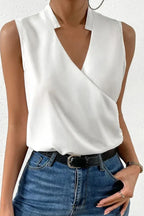 Sleeveless Wrap Top White V-Neck Women's – Office, Casual, Summer, Workwear, Gift