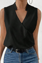 Sleeveless Wrap Top White V-Neck Women's – Office, Casual, Summer, Workwear, Gift
