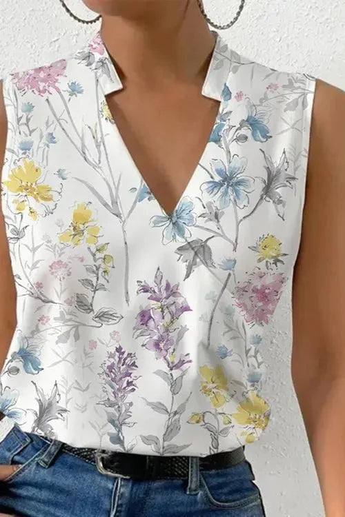 Sleeveless Wrap Top White V-Neck Women's – Office, Casual, Summer, Workwear, Gift