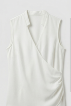 Sleeveless Wrap Top White V-Neck Women's – Office, Casual, Summer, Workwear, Gift