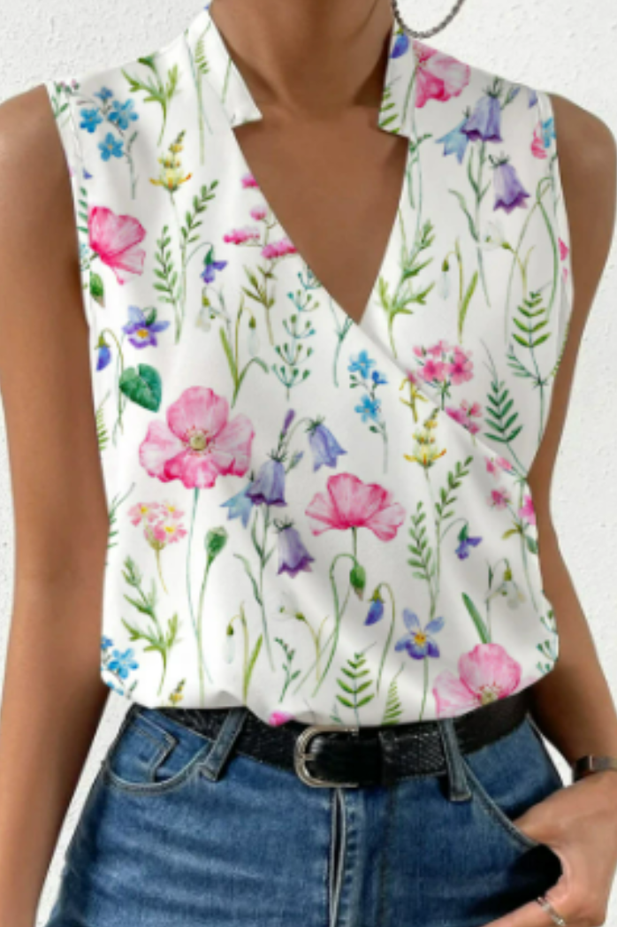 Sleeveless Wrap Top White V-Neck Women's – Office, Casual, Summer, Workwear, Gift