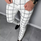 Slim-Fit Trousers Plaid Check Black Men's Skinny Chinos – Office, Casual, Smart Wear, Gift