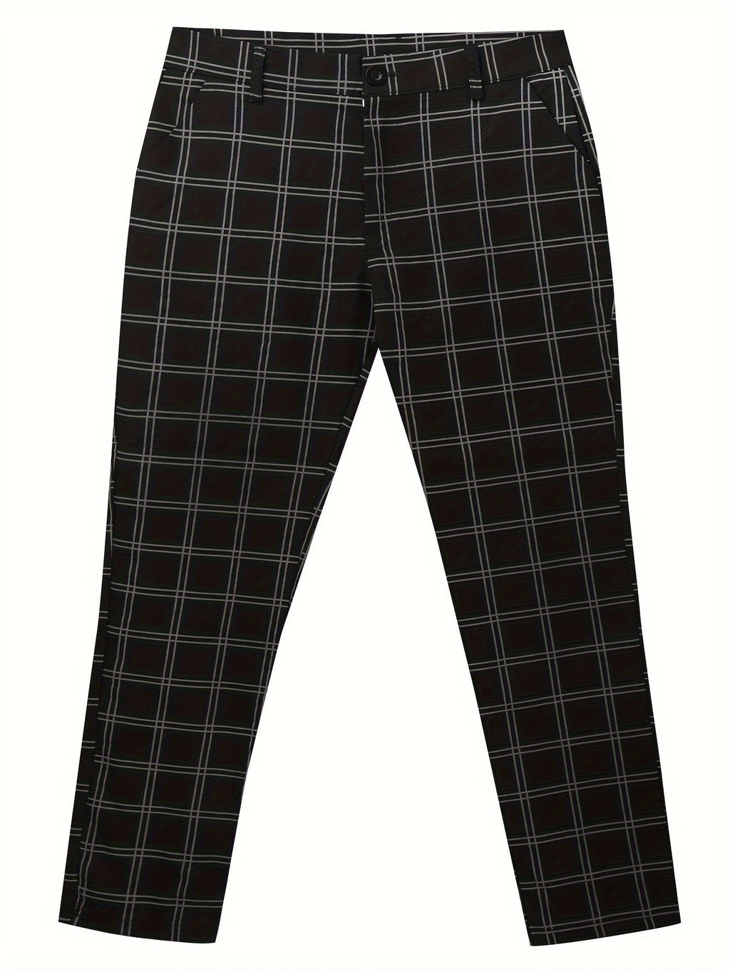 Slim-Fit Trousers Plaid Check Black Men's Skinny Chinos – Office, Casual, Smart Wear, Gift