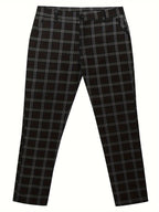 Slim-Fit Trousers Plaid Check Black Men's Skinny Chinos – Office, Casual, Smart Wear, Gift