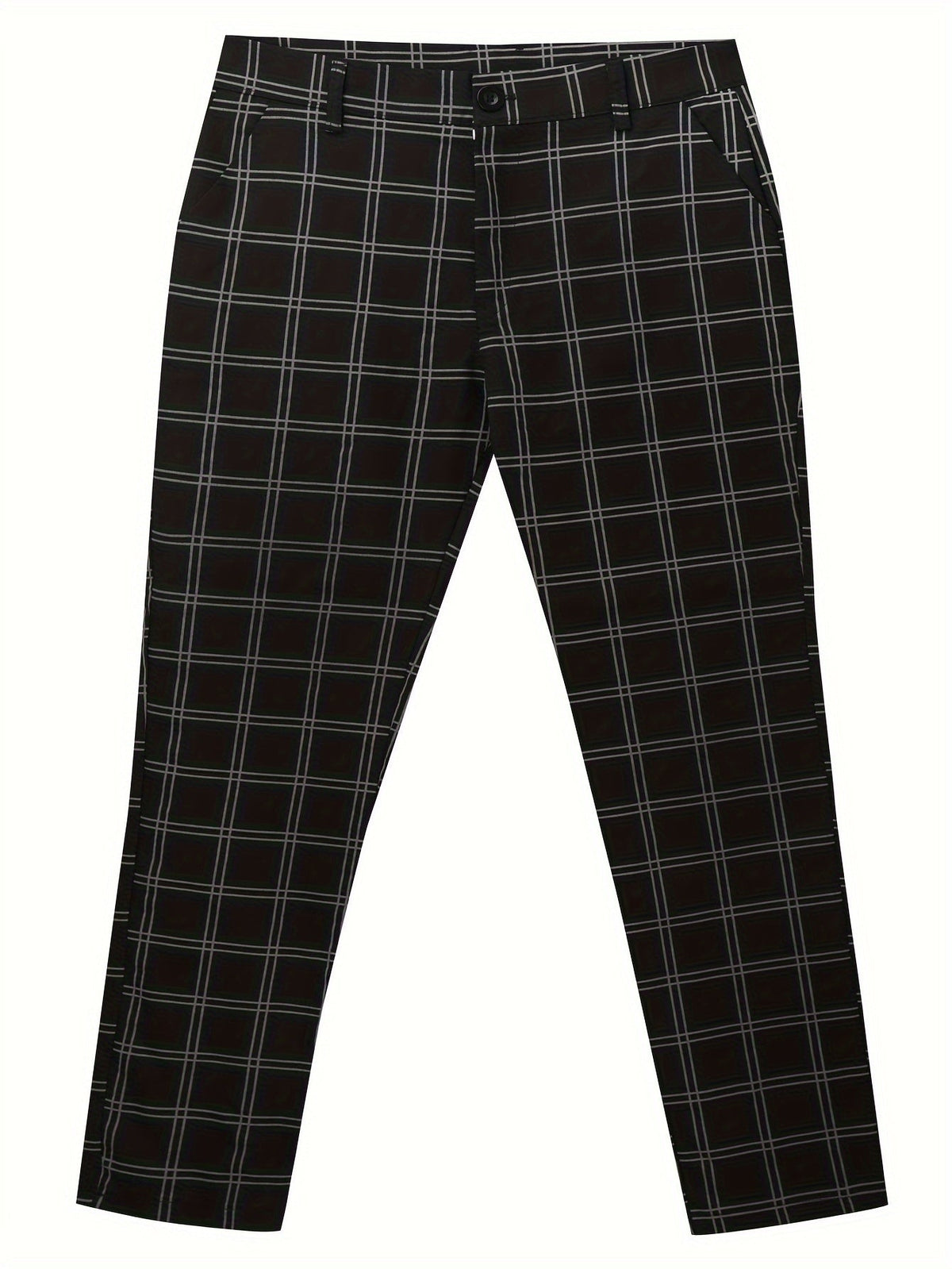 Slim-Fit Trousers Plaid Check Black Men's Skinny Chinos – Office, Casual, Smart Wear, Gift