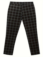 Slim-Fit Trousers Plaid Check Black Men's Skinny Chinos – Office, Casual, Smart Wear, Gift