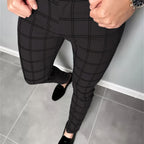 Slim-Fit Trousers Plaid Check Black Men's Skinny Chinos – Office, Casual, Smart Wear, Gift