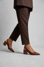 Slingback Heels Brown Croc-Effect Pointed-Toe Women's Block Heel – Office, Occasion, Everyday