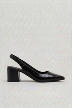 Slingback Heels Brown Croc-Effect Pointed-Toe Women's Block Heel – Office, Occasion, Everyday