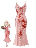 Slip Dress Blood Splatter Print Cowl Neck Women's Fishtail Maxi – Halloween, Costume, Party, Gift