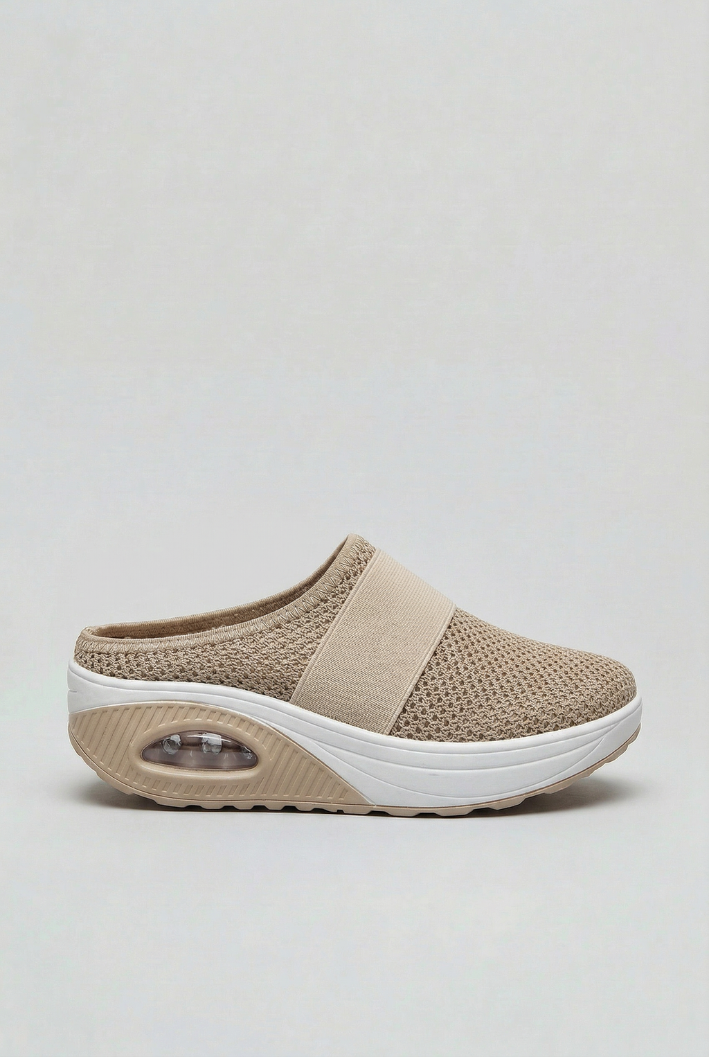 Slip-On Mule Trainers Beige Mesh Air Cushion Women's – Casual, Walking, Comfort Everyday Wear