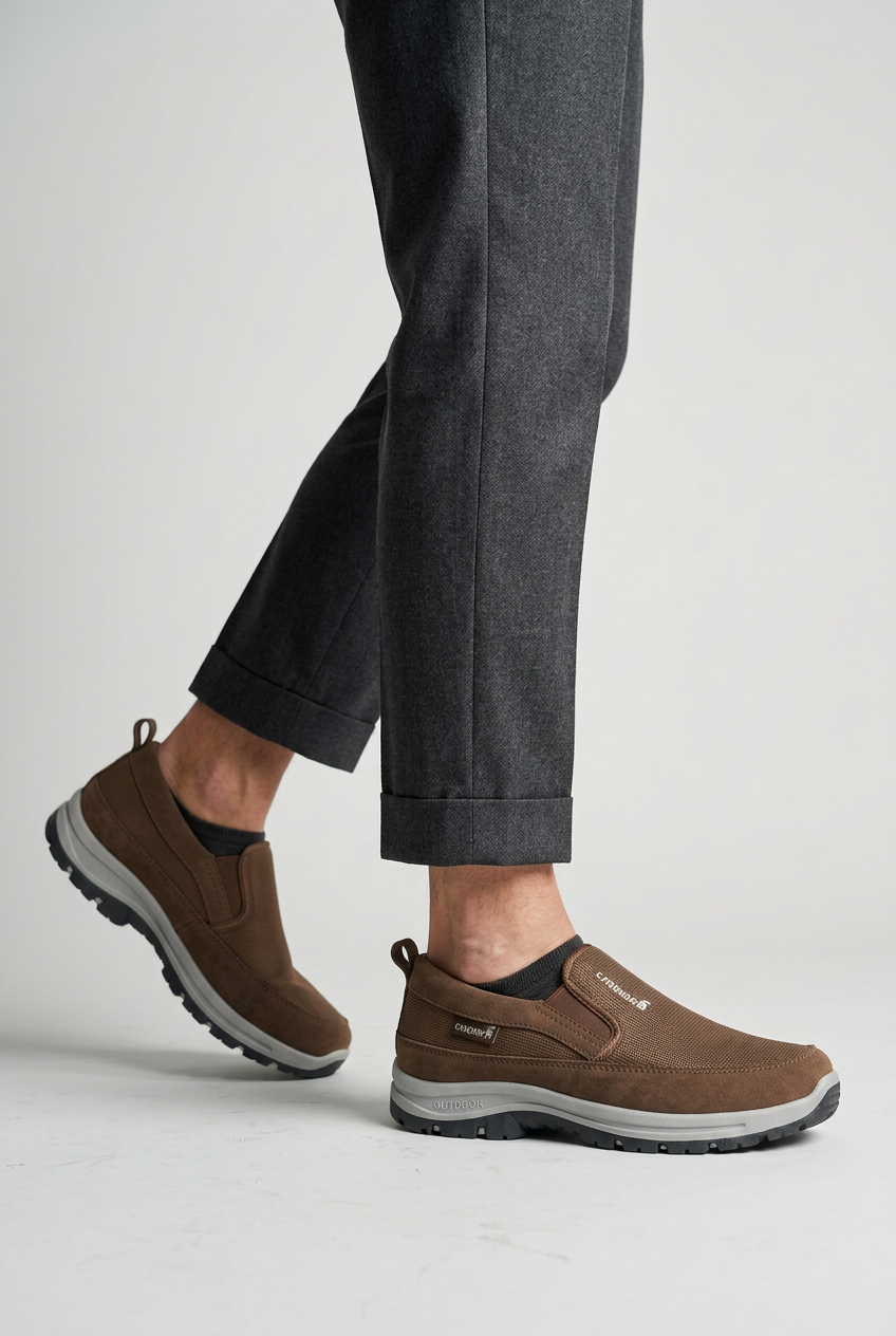 Slip-On Shoes Brown Cushioned Insole Men's Outdoor Trainers – Casual, Everyday Walking Comfort