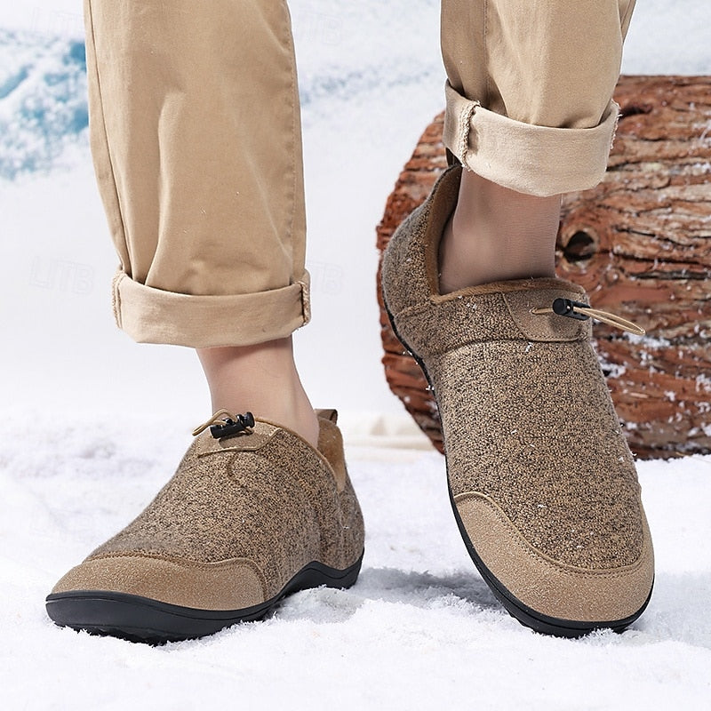 Slip-On Shoes Fleece-Lined Khaki Men's Slippers – Casual, Indoor Outdoor Comfort
