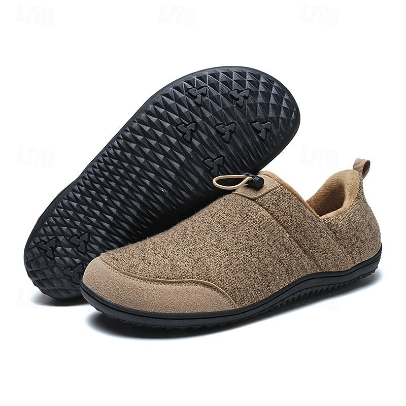 Slip-On Shoes Fleece-Lined Khaki Men's Slippers – Casual, Indoor Outdoor Comfort