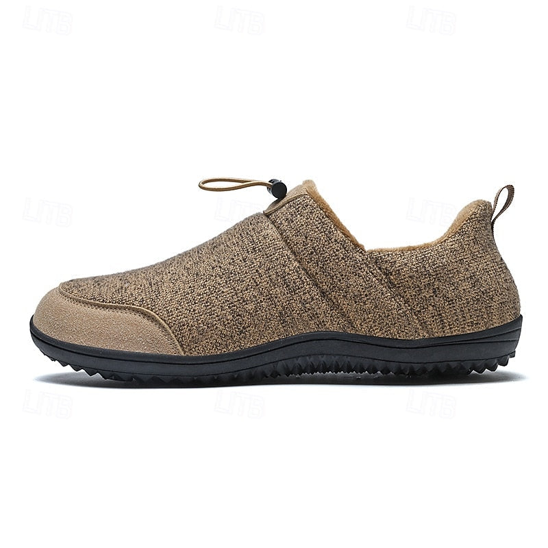 Slip-On Shoes Fleece-Lined Khaki Men's Slippers – Casual, Indoor Outdoor Comfort