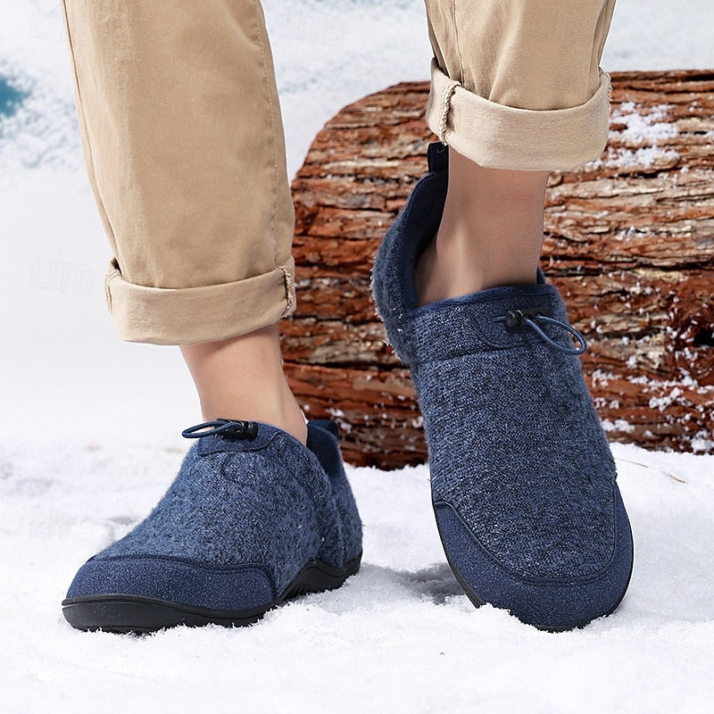 Slip-On Shoes Fleece-Lined Khaki Men's Slippers – Casual, Indoor Outdoor Comfort