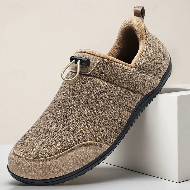 Slip-On Shoes Fleece-Lined Khaki Men's Slippers – Casual, Indoor Outdoor Comfort