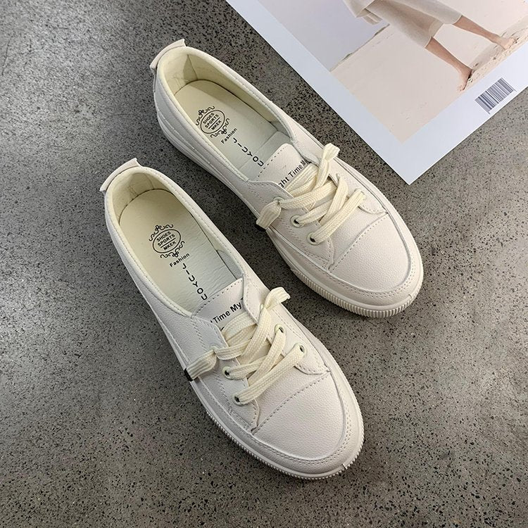 Slip-On Sneakers White Lace-Up Women's Flat Shoes Round Toe – Casual, Office, Holiday