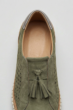 Slip-On Trainers Khaki Green Perforated Suede Women's – Casual, Everyday Comfort