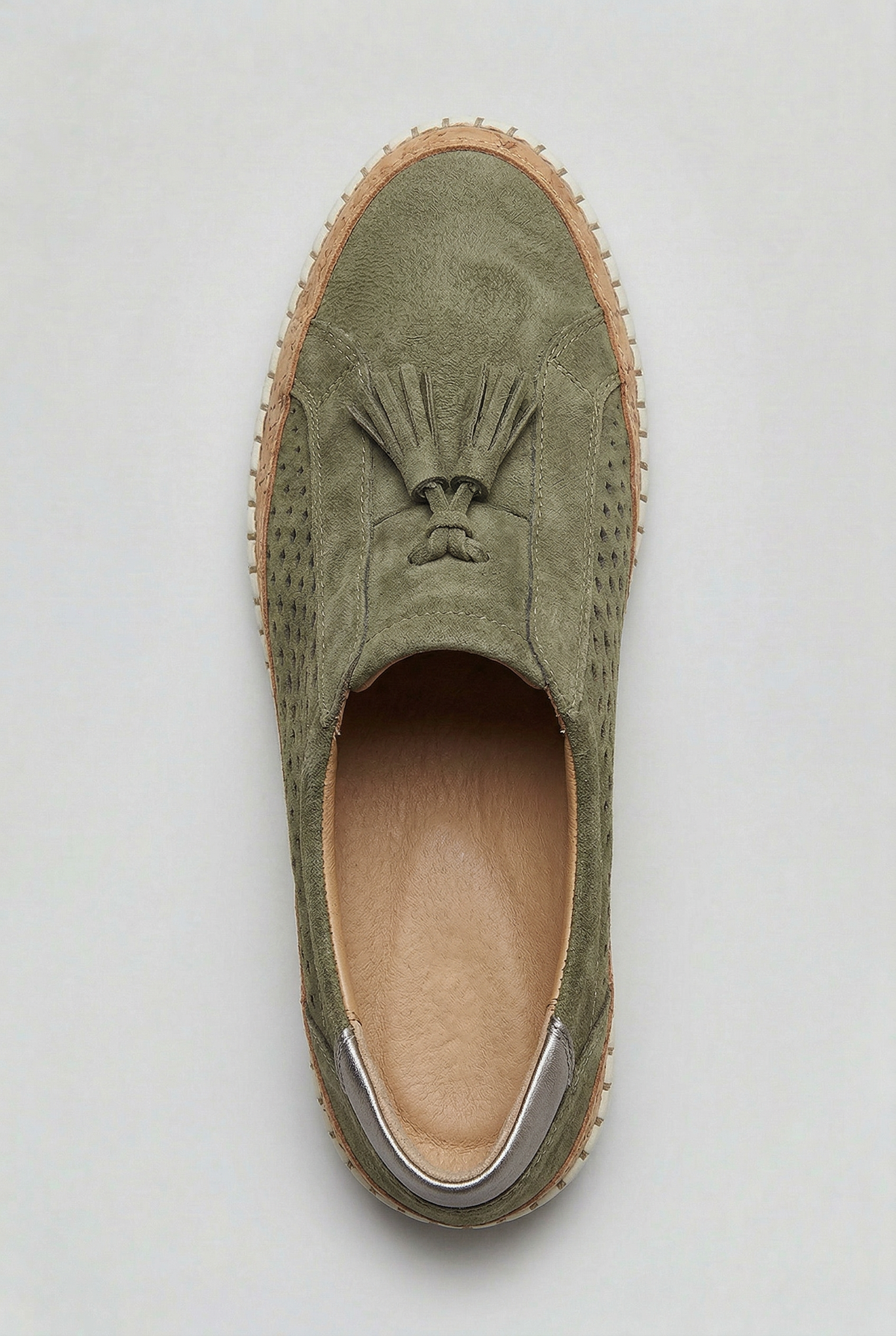 Slip-On Trainers Khaki Green Perforated Suede Women's – Casual, Everyday Comfort