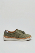 Slip-On Trainers Khaki Green Perforated Suede Women's – Casual, Everyday Comfort